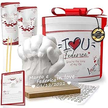 Lalfof® Calco Mani Coppia con NOMI. Regalo san valentino per lui, San Valentino per lei - Regalo coppia lui lei fidanzata fidanzato - Regali per lei - kit gesso per calco mani, regali personalizzati