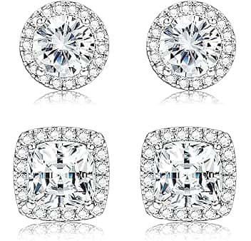 Dochais 2 Paia Orecchini Argento Sterling 925 Uomo Donna Orecchini Diamante Zirconi Cubici Quadrati Rotondi Brillantino Set Orecchino a Lobo Ipoallergenici Placcati Oro 18K Orecchino Simulato Halo