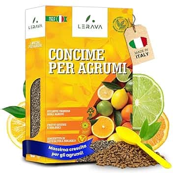 LERAVA Concime Agrumi Bio (800g) - Fertilizzante organico per agrumi vigorosi e saporiti - Con tappo dosatore - Ideale per limoni in vaso o in terra - 100% Made in Italy