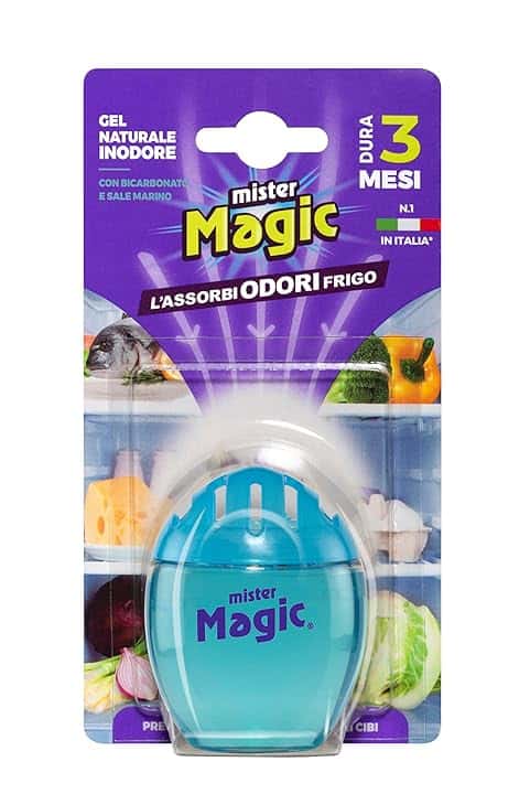 Mister Magic Assorbiodori Frigo , Gel Naturale Inodore con Bicarbonato e Sale Marino, Elimina i cattivi Odori di Cibo, Dura fino a 3 mesi, Accessori Cucina (Confezione da 1 Unità)