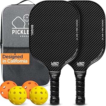 BAGAIL Set di racchette da pickleball, racchette con 4 palline, leggere - Elevato assorbimento degli urti - Ergonomiche, adatte per partite indoor e outdoor