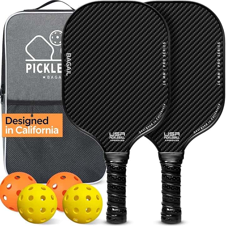 BAGAIL Set di racchette da pickleball, racchette con 4 palline, leggere - Elevato assorbimento degli urti - Ergonomiche, adatte per partite indoor e outdoor