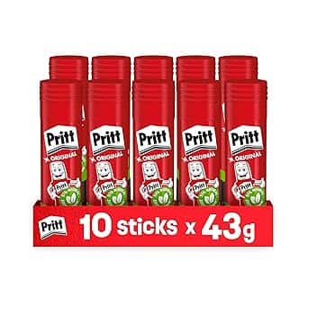 Pritt Colla Stick 10 x 43g, Colla per bambini sicura e affidabile, Adesivo per lavoretti e fai da te, con una tenuta forte per uso scuola e ufficio, 10 stick x 43g Cradle to Cradle Certified