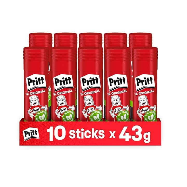 Pritt Colla Stick 10 x 43g, Colla per bambini sicura e affidabile, Adesivo per lavoretti e fai da te, con una tenuta forte per uso scuola e ufficio, 10 stick x 43g Cradle to Cradle Certified