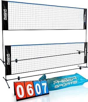 PHIBER-SPORTS Rete da badminton, rete da volano – 420cm, regolabile in altezza su 3 livelli + tabellone segnapunti – anche come rete da tennis, rete da pallavolo per piscina, calcio-tennis – inclusa