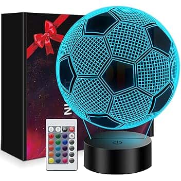 Regalo bambino 5 6 7 8 9 10 11 12 anni maschio, 3D Calcio Lampade con 16 colori cambia da telecomando, Regali di compleanno per ragazzi, ragazze e adolescenti, regalo comunione bambino