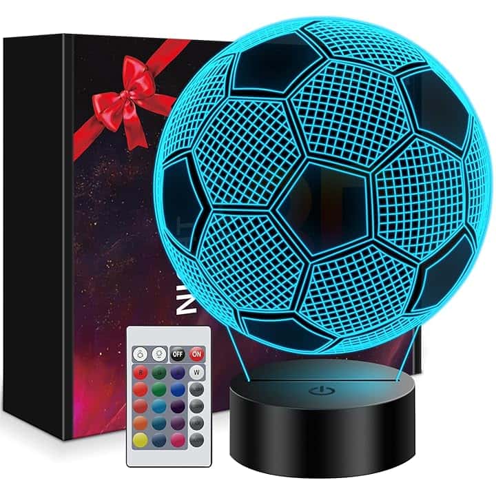 Regalo bambino 5 6 7 8 9 10 11 12 anni maschio, 3D Calcio Lampade con 16 colori cambia da telecomando, Regali di compleanno per ragazzi, ragazze e adolescenti, regalo comunione bambino