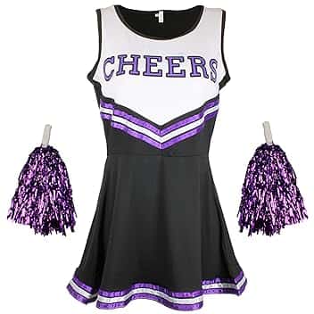 Cherry-on-Top Uniforme da cheerleader, con pompon, costume per musical a tema scuola superiore, 6 colori e 5 taglie disponibili
