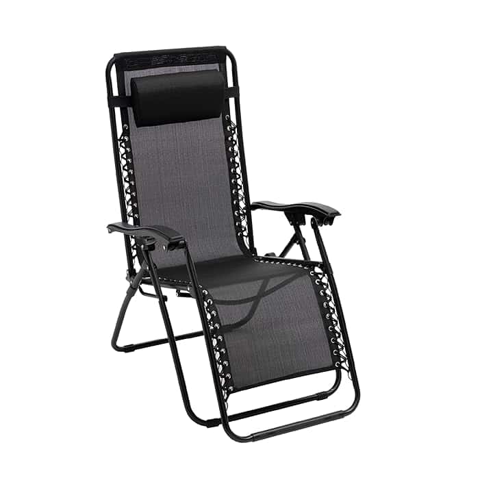 Baroni Home Sedia Sdraio Zero Gravity da Giardino, Chaise Longue Pieghevole da Esterno, Sdraio Salvaspazio per Piscina e Terrazzo, Poltrona Relax, 165x65x93 cm (Nero)