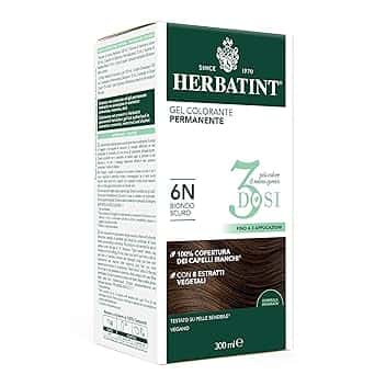 Herbatint Gel Colorante Permanente 3Dosi, 300ml - 6N Biondo Scuro, Senza Ammoniaca, per Pelli Sensibili, 100% Copertura Capelli Bianchi, con 8 Estratti Naturali Bio