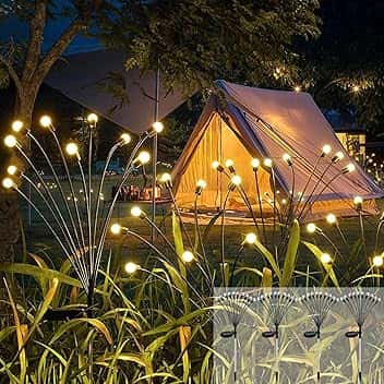 Lampada Solare Lucciola per Giardino Esterno, 4 Pezzi 10 LED Luci Solari Impermeabili IP65, Luce Decorativa Ondeggiante al Vento per Prato, Patio, Balcone, Feste(Bianco Caldo)