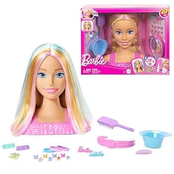 Barbie - Styling Head Deluxe, capelli biondi con oltre 20 accessori per acconciature, fermagli per capelli a stella o farfalla cambia colore, giocattolo per bambini, 3+ anni, JFG81