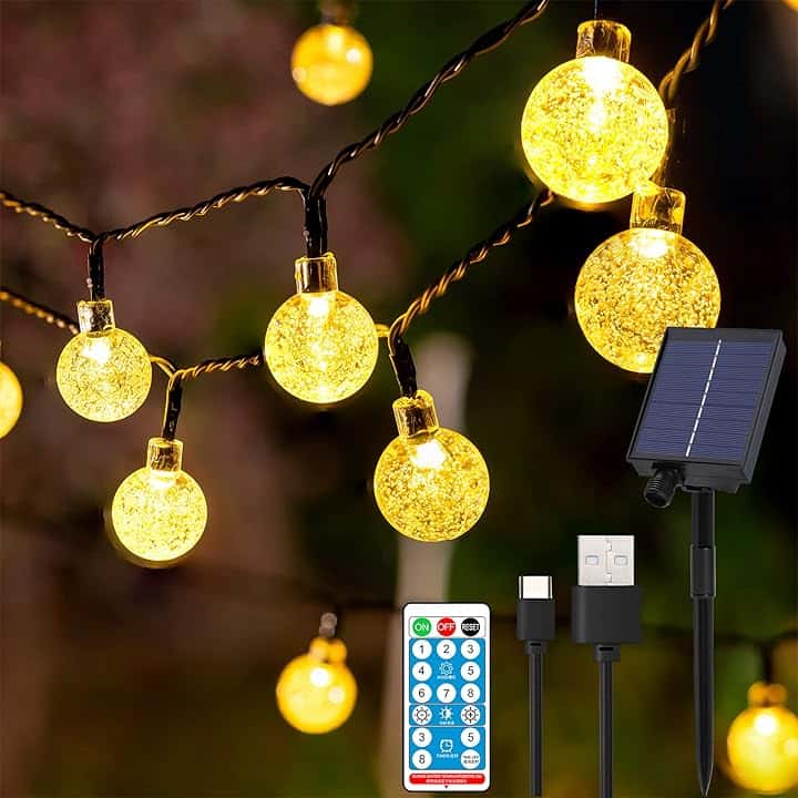 SENMI Catena Luminosa Esterno Solare - 60LED 11.5M Luci Solari Esterno 8 Modalità Impermeabile con Telecomando Luci da Esterno Giardino per Matrimonio Festa