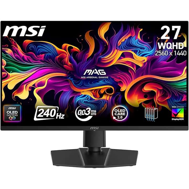 msi MAG 273QP QD-OLED X24, monitor Gaming 26,5" WQHD (2560 x 1440) QD OLED, refresh rate 240 Hz, tempo di risposta 0,03 ms, 99% DCI-P3, E ≤ 2 - DisplayHDR True Black 400, DisplayPort 1.4a, HDMI 2.1