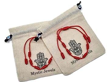 MYSTIC JEWELS By Dalia, braccialetto Cabala, in cordoncino di filo rosso, con 7 nodi, unisex, regolabile, per la protezione contro il malocchio, portafortuna