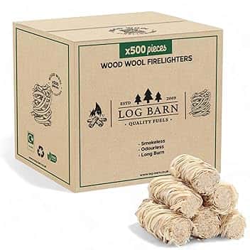 Log Barn Accendifuoco Naturale - Confezione da 500, Accendifuoco Ecologico per Stufe a Legna, Forno per Pizza, Camino, Falò, Accendi Fuoco per Barbecue – Legna da Ardere Originale Log Barn