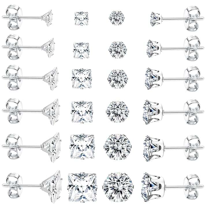 Dochais 12 Paia Orecchini Acciaio Chirurgico per Donna Uomo Orecchini Punto Luce Piercing Trago Zirconi Cubici Orecchini a Bottone Anallergico Cartilagine Piercing All'orecchio ClimeCo Certified