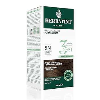 Herbatint Gel Colorante Permanente 3Dosi, 300ml - 5N Castano Chiaro, Senza Ammoniaca, per Pelli Sensibili, 100% Copertura Capelli Bianchi, con 8 Estratti Naturali Bio