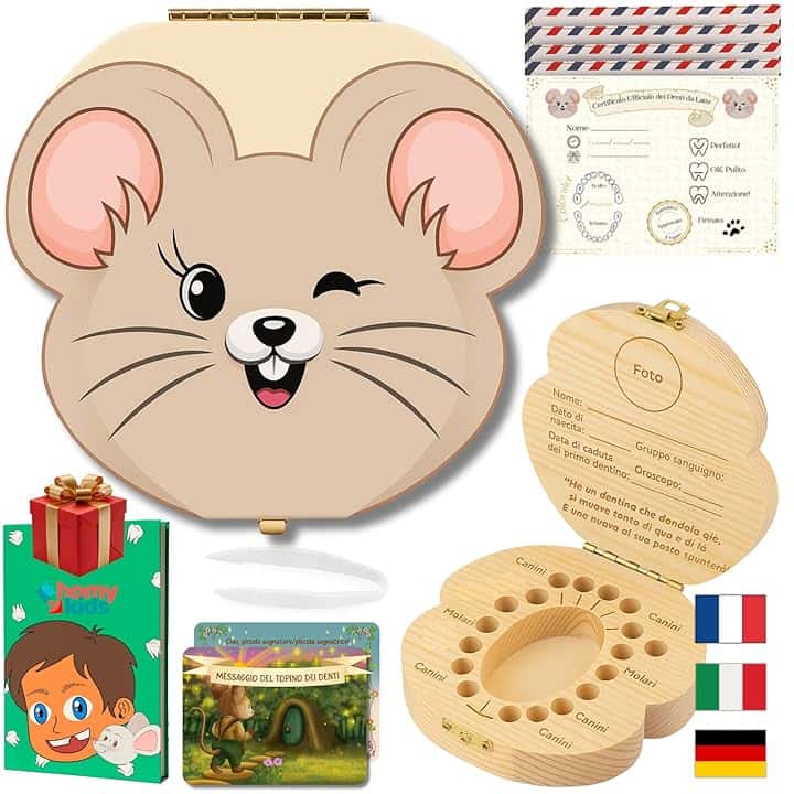 Scatola Dentini da Latte per Bambino ITALIANO + [e-book GRATUITO] - Scatolina porta Dentini da Latte Topolino dei Dentini/Fatina dei Denti (Italiano - Topolino dei Dentini)