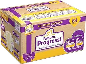 Pampers Progressi Taglia 1 e 2, Primi Giorni, Morbidi e Traspiranti, con Indicatore di Bagnato, Protezione Delicata per Neonati, Kit Prime Coccole, Idea Regalo Neo Mamma, 84 Pannolini Neonato