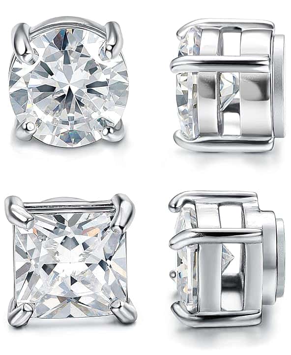 CASSIECA 2 Paia Orecchini Magnetici Uomo, Orecchio Finti Uomo, Orecchini Magnetici Zirconi Cubici Argento Clip Non Piercing Orecchio Falso 5/6/7mm ClimeCo Certified