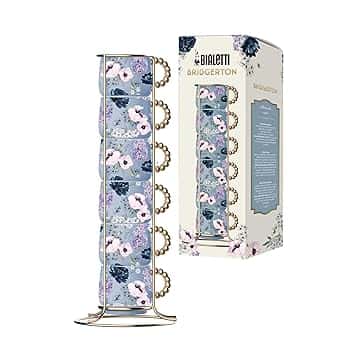 Bialetti Set 6 Tazzine Impilabili Bridgerton, Porcellana, No Lavastoviglie, No Microonde, 60ml