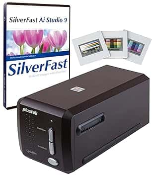 Plustek OpticFilm 8300i Ai - Scanner digitale per film e diapositive, conversione negativa da 35 mm, con SilverFast Ai Studio 9 e target di calibrazione avanzata IT8 (3 dia)