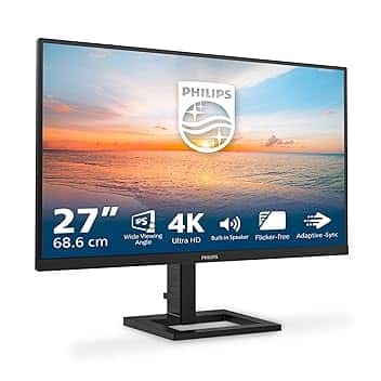 Philips 27E1N1800AE - Monitor Ultra HD da 27 pollici, altoparlanti, altezza regolabile, HDR10 (3840x2160, 60 Hz, HDMI 2.0, DisplayPort 1.4) nero, 2023, altoparlante integrato