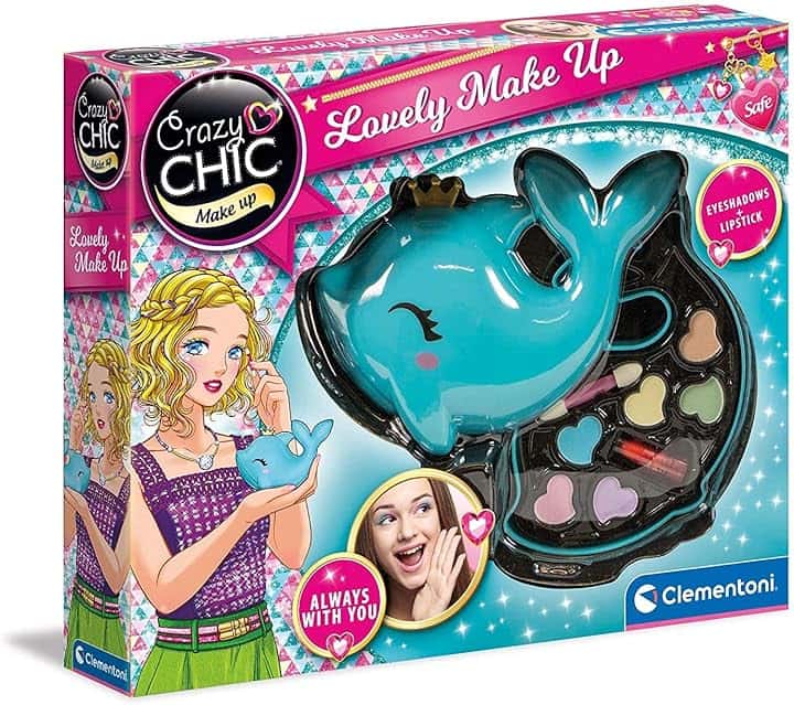 Clementoni Crazy Chic - Lovely Make Up Delfino, Cofanetto Trucchi Bambine 6+ Anni, Trousse Portatile con Set Cosmetici Sicuri per Bambine, Idea Regalo Collezionabile, 18630