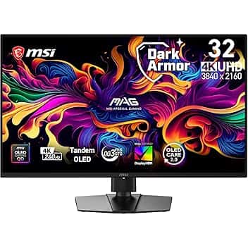 msi MAG 321UP QD-OLED X24 Monitor Gaming 32” 4K UHD (3840×2160), Tandem QD-OLED, 240 Hz, 0,03 ms, DarkArmor Film, Uniform Luminance, Super Low Motion Blur, G-SYNC Compatible, AMD FreeSync Premium Pro