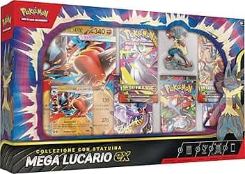 Pokémon: collezione con statuina Mega Lucario-ex del (una carta promozionale olografica, una carta promozionale gigante, cinque buste di espansione e una statuina di Mega Lucario)