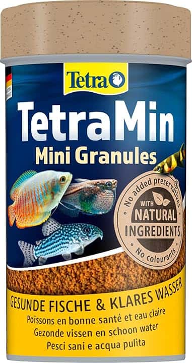 TetraMin Mini Granules - mangime a lento affondamento per piccoli pesci ornamentali come tetra e barbi, lattina da 100 ml