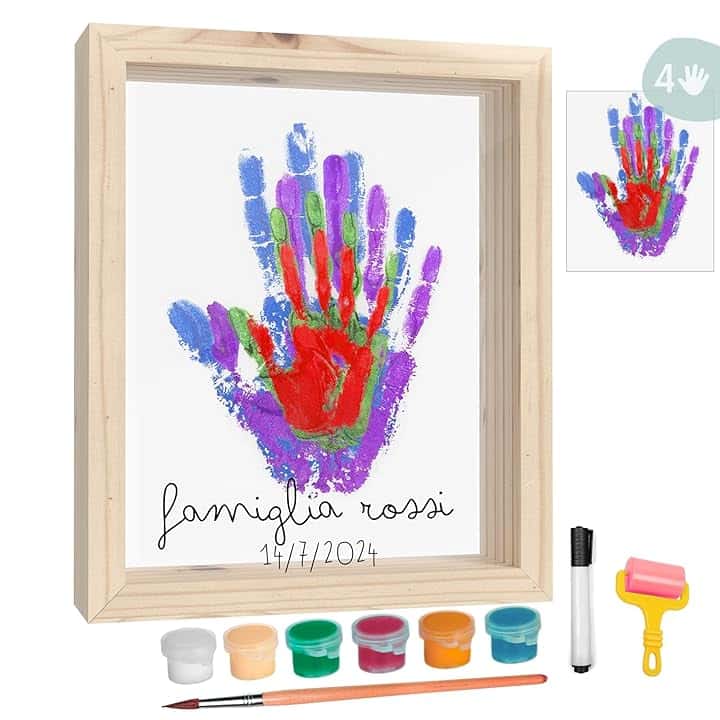 Cornice Impronta Mani e Piedi Neonati con Spazio per 4 Impronte, Kit Impronta Mani Famiglia per Dipingere Impronte, Set Impronte Mani e Piedi Neonato Ideale Regalo Neonato