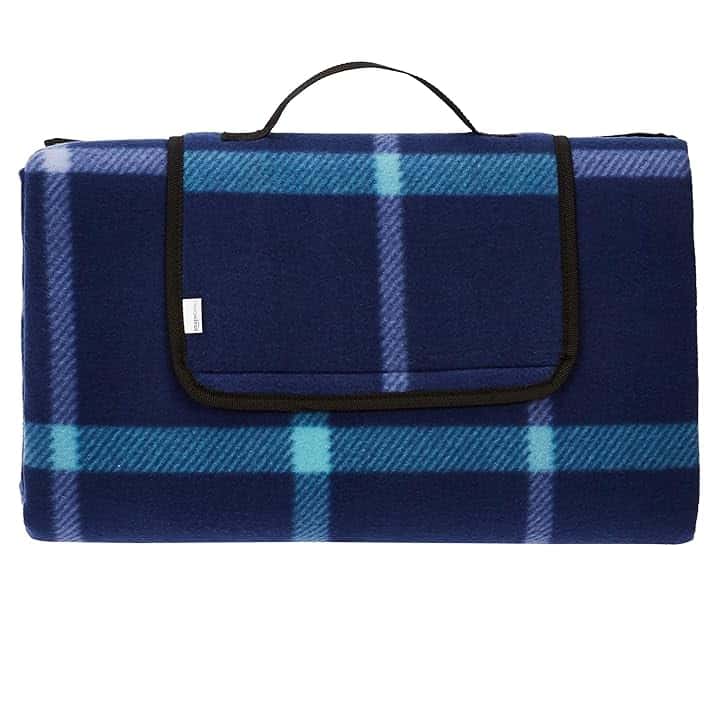 Amazon Basics Coperta da picnic con retro impermeabile, Ufficio, 200 x 200 cm, Studio, Plaid blu scuro