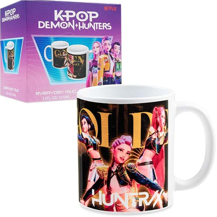KPop Demon Hunters Ufficiale Huntrix Tazza Simpatica 315ml, Tazze Ceramica Tè e Caffè, Adatto al Microonde e Alla Lavastoviglie, Regali per Lei (Bianco Honmoon)