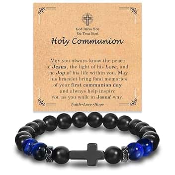 FIEEFX Braccialetto con croce pasquale, battesimo, cresima, prima comunione, cristiano, cattolico, religioso, regalo per ragazzi e uomini, cestino pasquale per bambini, adolescenti, adulti, Natale, San