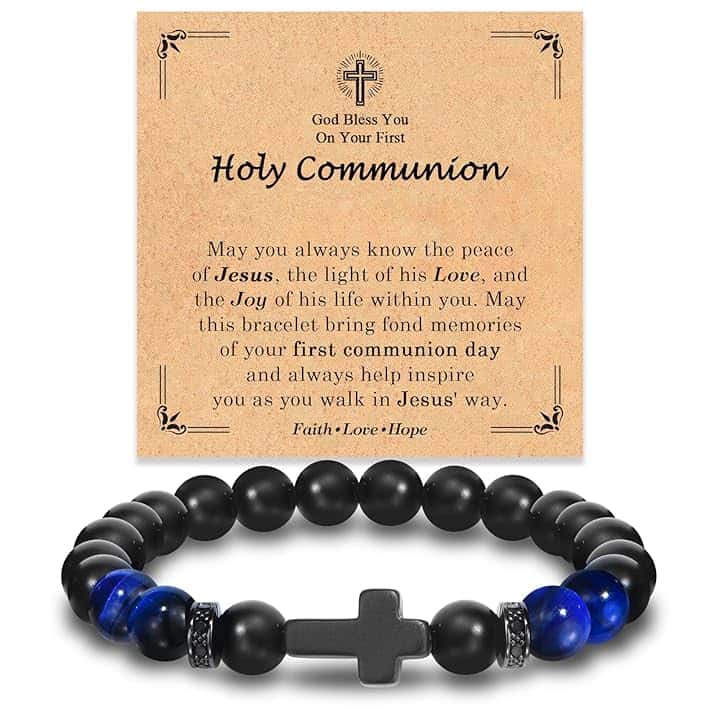 FIEEFX Braccialetto con croce pasquale, battesimo, cresima, prima comunione, cristiano, cattolico, religioso, regalo per ragazzi e uomini, cestino pasquale per bambini, adolescenti, adulti, Natale, San