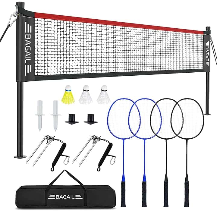 BAGAIL Set di reti da Badminton per esterni-Dimensioni 20ft x 5ft, 4 Racchette, 3 palline da Badminton, rete in PE resistente e borsa per il trasporto per il cortile, la Spiaggia e Giochi in Famiglia