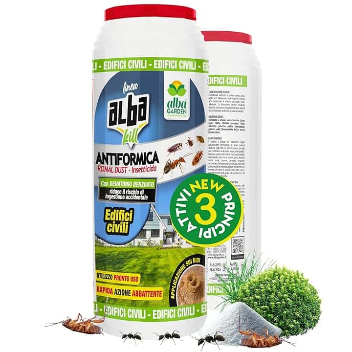Albagarden - Albakill Esca Anti Formiche Veleno Insetticida In Polvere Per Casa Giardino Prato Scarafaggi Grillotalpa Insetti Pulci Zecche Pesciolini D'Argento Solubile Spray Antiformiche x 500 gr