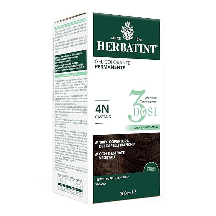 Herbatint Gel Colorante Permanente 3Dosi, 300ml - 4N Castano, Senza Ammoniaca, per Pelli Sensibili, 100% Copertura Capelli Bianchi, con 8 Estratti Naturali Bio