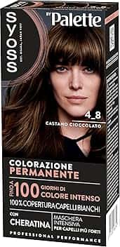 Syoss by Palette Colorazione Permanente 4-8 Castano Cioccolato, Colorazione capelli permanente con Cheratina, Per 100% copertura dei capelli bianchi e fino a 100 giorni di colore intenso