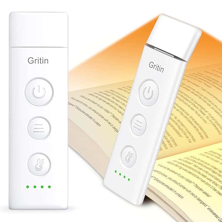 Gritin Luce per Lettura Libri a Letto Ricaricabile, 7 LED Luce Lampada da Lettura per Libro con Clip, 3 Temperature Colore, 5 Luminosità & Oscuramento Continuo per Libro Notturna