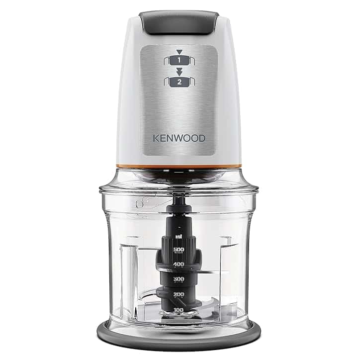 Kenwood Chopper CHP61.100WH, Potenza 500W, Ciotola da 0.5L, 2 velocità, Sistema a quattro lame, Anello antiscivolo per la stabilità del tritatutto, Lavabile in Lavastoviglie, Bianco/SIlver