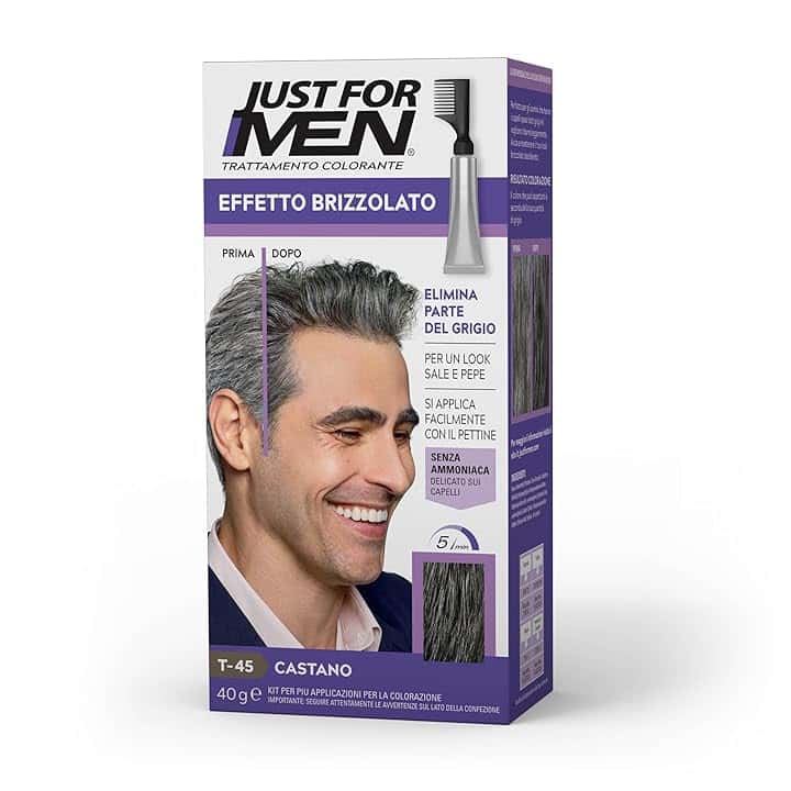 Just for Men Touch of Gray, Castano, Trattamento Colorante Graduale, Con Pettine Applicatore, Elimina Parte Del Grigio Per Un Look Brizzolato Naturale