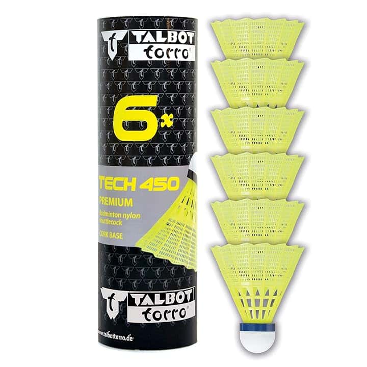 Talbot-Torro Volani da Badminton Tech 450, Lattina 6 Pezzi, in Nilon Premium
