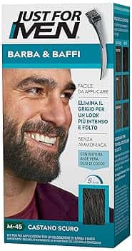 Just For Men Barba & Baffi, Tinta Per Barba Uomo, Tintura Senza Ammoniaca, Elimina I Peli Grigi, Con Pettine Applicatore, Colore Castano Scuro, M45