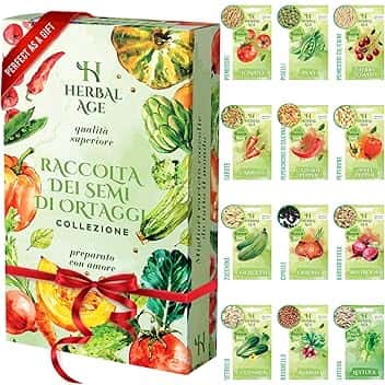 HERBAL AGE Kit Semi Ortaggi, 12 Varietà di Semi Orto – 5100 Semi da Piantare, Pomodori, Carote, Cetrioli, Zucchine – Idee Kit Regalo Per La Casa, Idee Regali Originali di Natale per Donna, Uomo