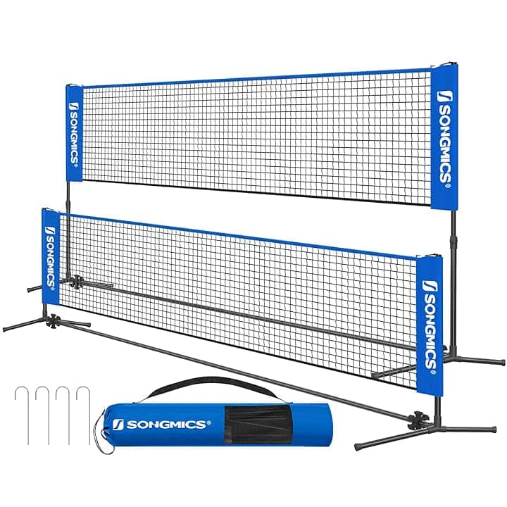 SONGMICS Rete da badminton da 3 m, rete da pallavolo, altezza pali regolabili, set portatile per tennis