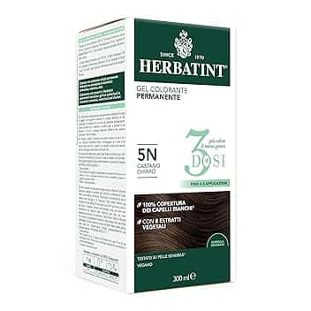 Herbatint Gel Colorante Permanente 3Dosi, 300ml - 5N Castano Chiaro, Senza Ammoniaca, per Pelli Sensibili, 100% Copertura Capelli Bianchi, con 8 Estratti Naturali Bio