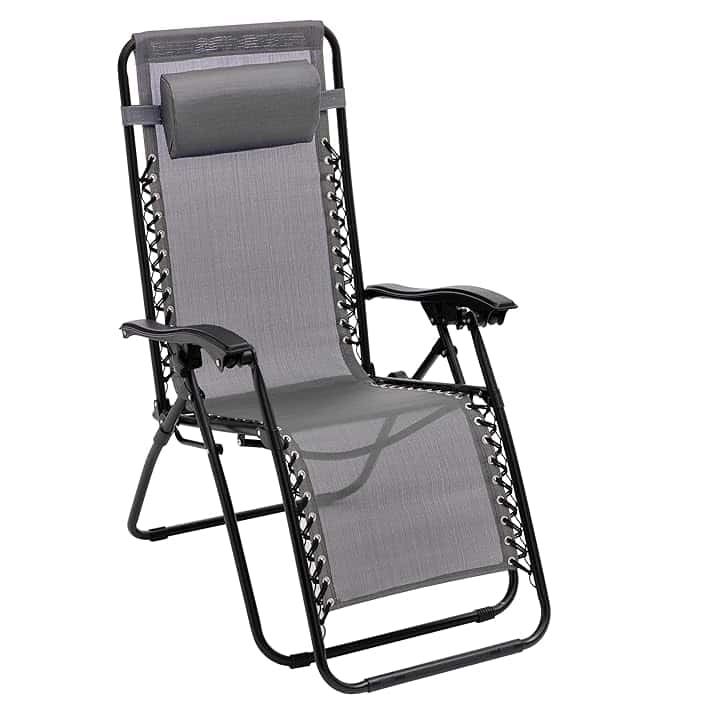 Baroni Home Sedia Sdraio Zero Gravity da Giardino, Chaise Longue Pieghevole da Esterno, Sdraio Salvaspazio per Piscina e Terrazzo, Poltrona Relax, 165x65x93 cm Grigio